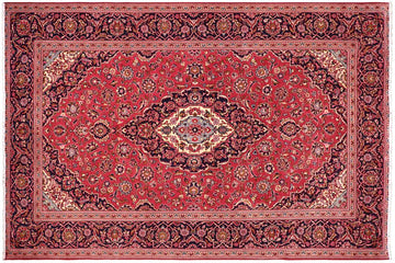 handmade Traditional Kashan Red Blue Hand Knotted RECTANGLE 100% Wool Pile area rug 8x11